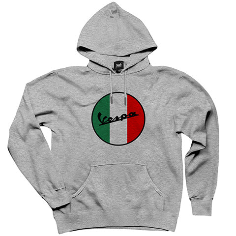 Vespa Logo Gri Kapşonlu Sweatshirt Hoodie