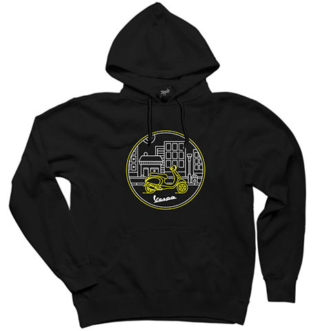Vespa Tour at City Siyah Kapşonlu Sweatshirt Hoodie