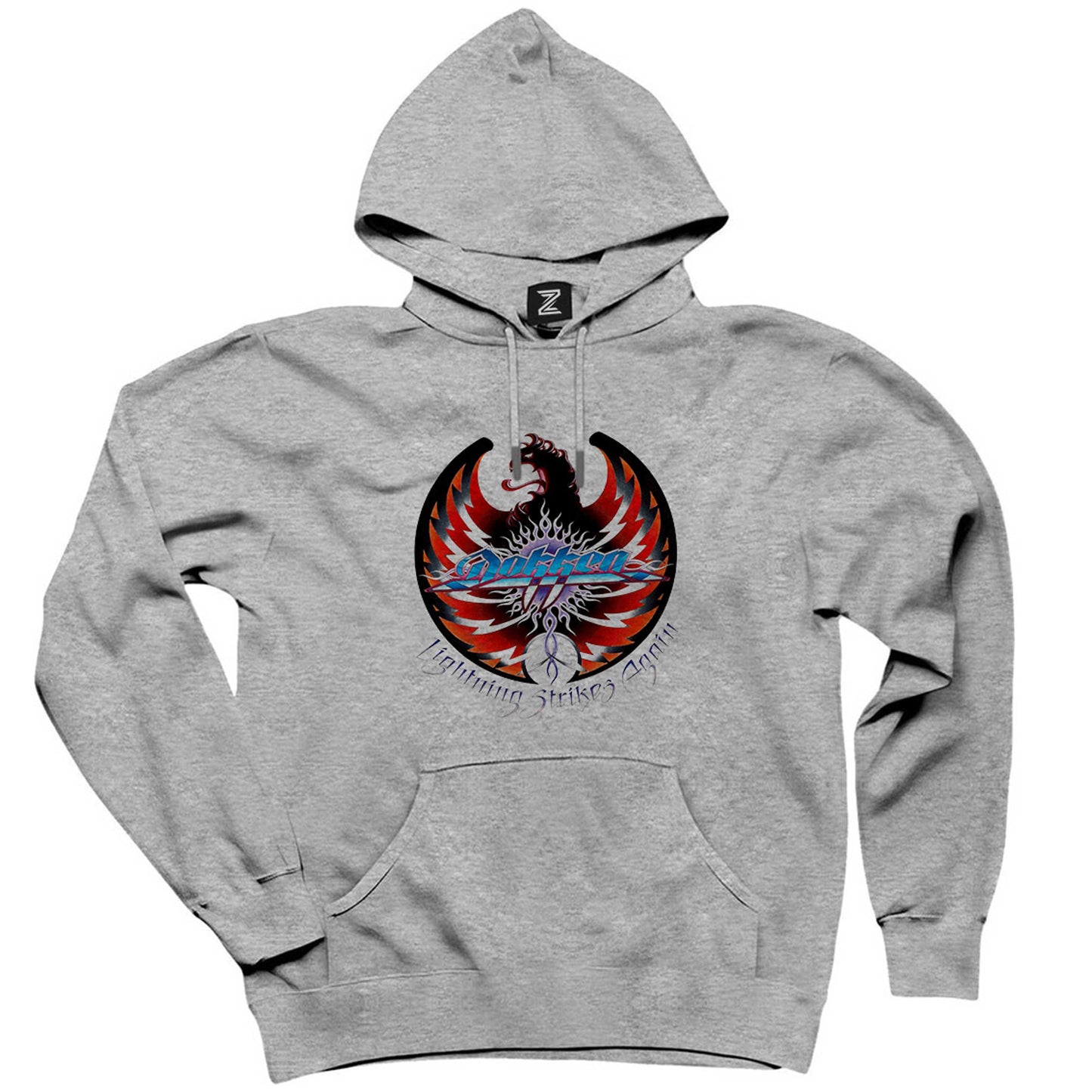 Dokken Lightning Strikes Again Gri Kapşonlu Sweatshirt Hoodie