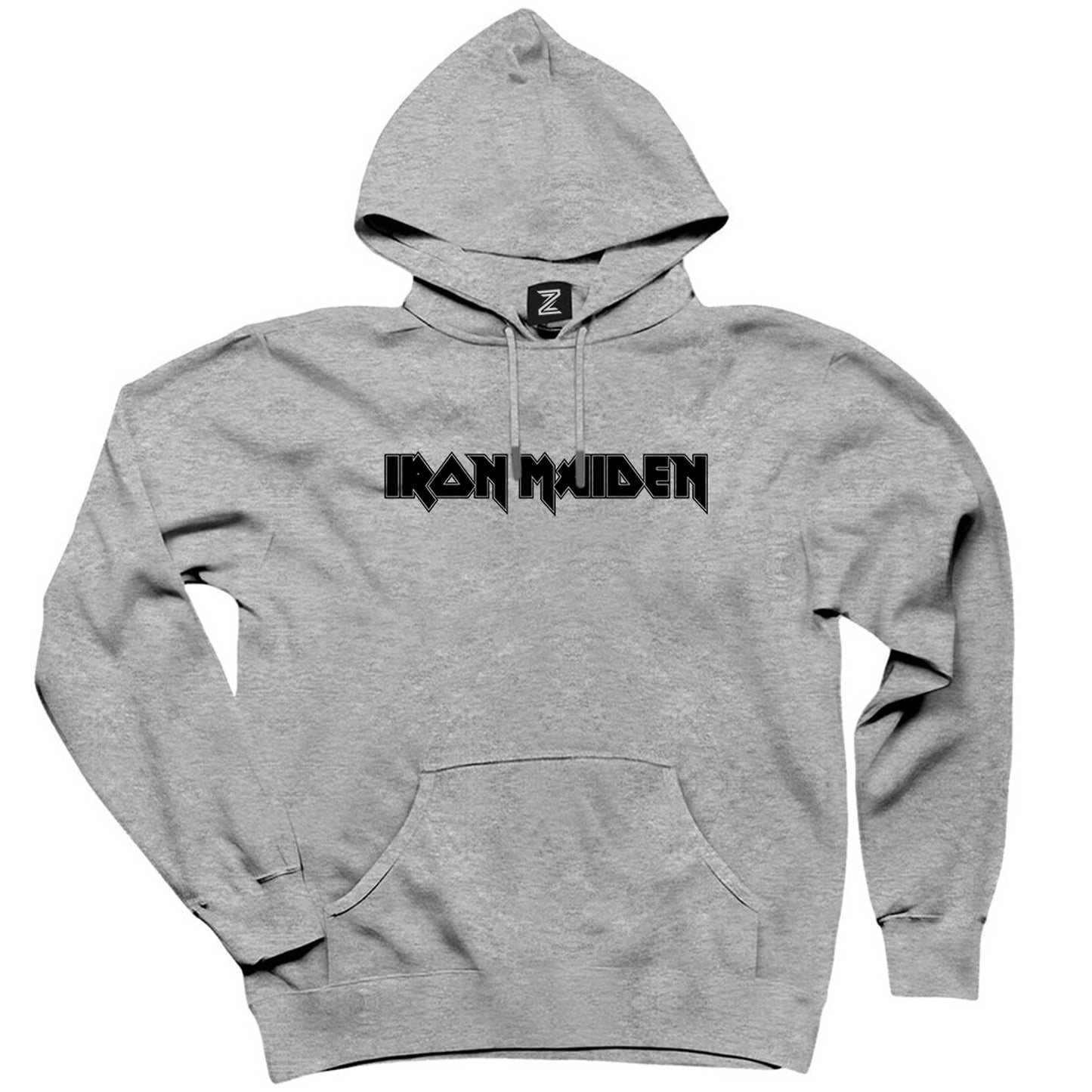 Iron Maiden Logo Gri Kapşonlu Sweatshirt Hoodie
