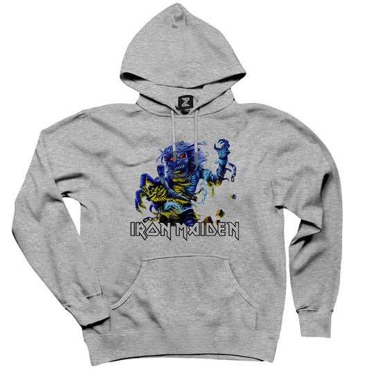 Iron Maiden Sleeve Gri Kapşonlu Sweatshirt Hoodie