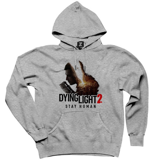 Dying Light Stay Human Gri Kapşonlu Sweatshirt Hoodie