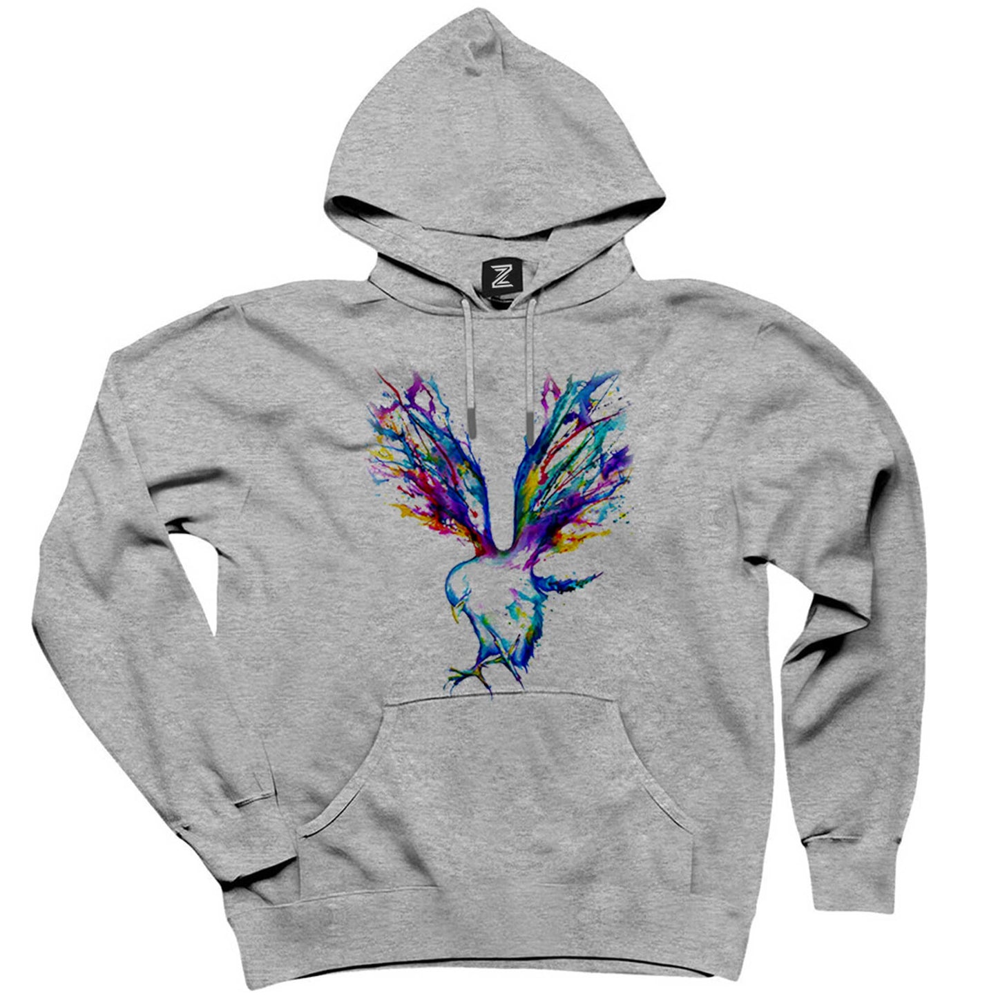 Güvercin Sulu Boya Gri Kapşonlu Sweatshirt Hoodie
