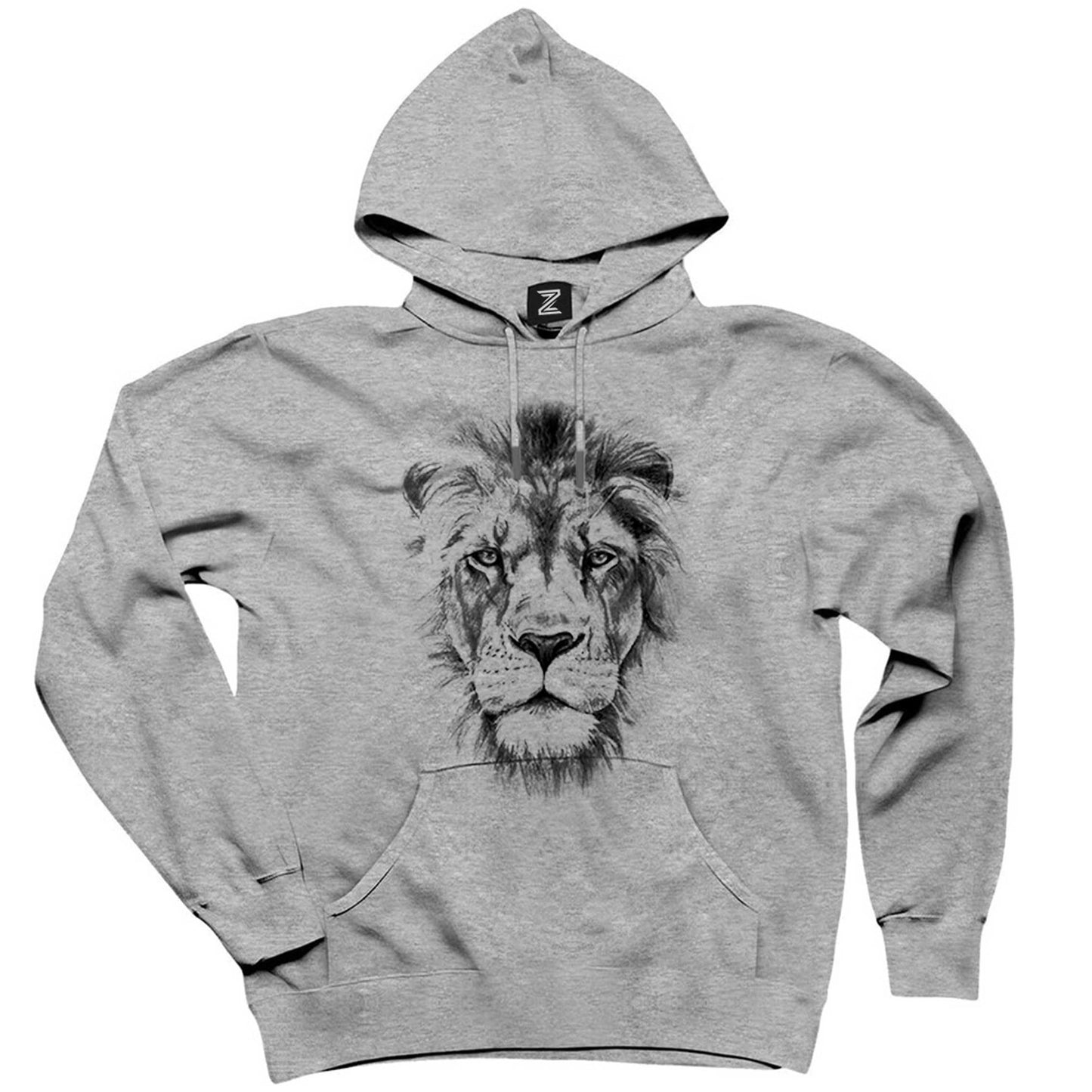 Lion Face Gri Kapşonlu Sweatshirt Hoodie