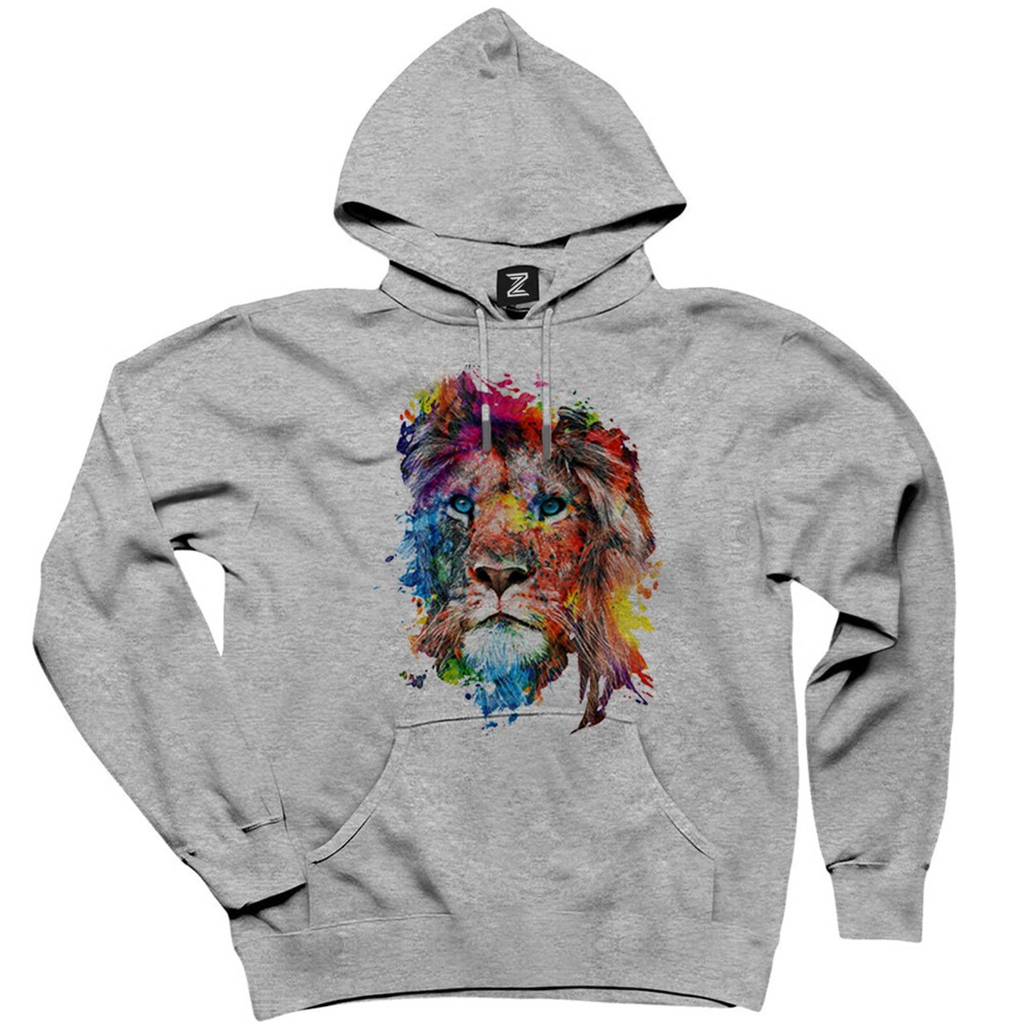Lion Rainbow Gri Kapşonlu Sweatshirt Hoodie