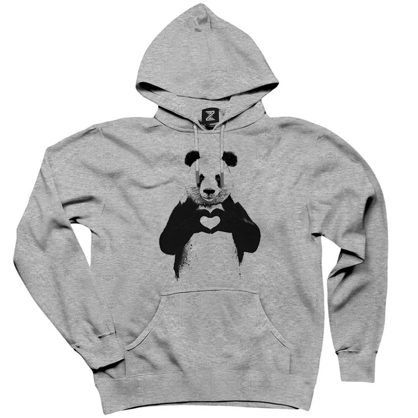 Panda Love Gri Kapşonlu Sweatshirt Hoodie