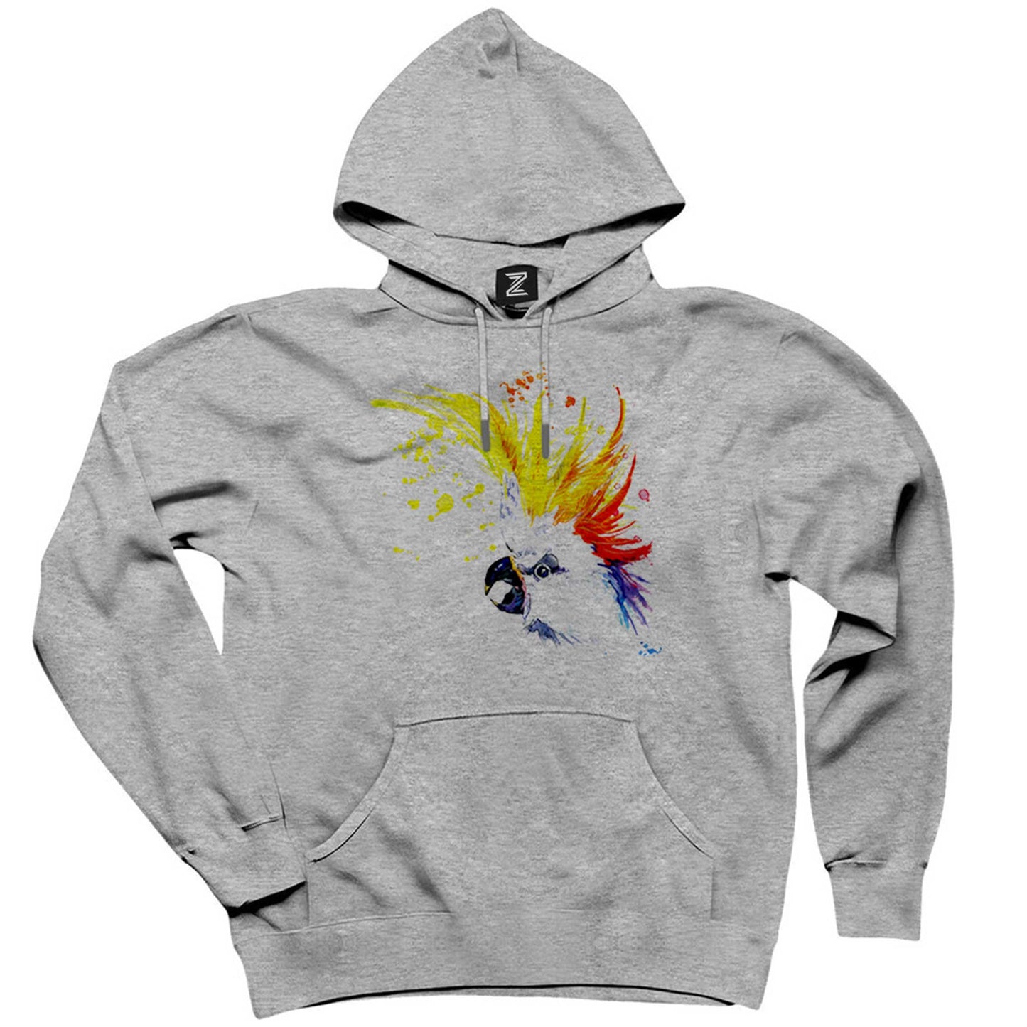 Papağan Sulu Boya Gri Kapşonlu Sweatshirt Hoodie