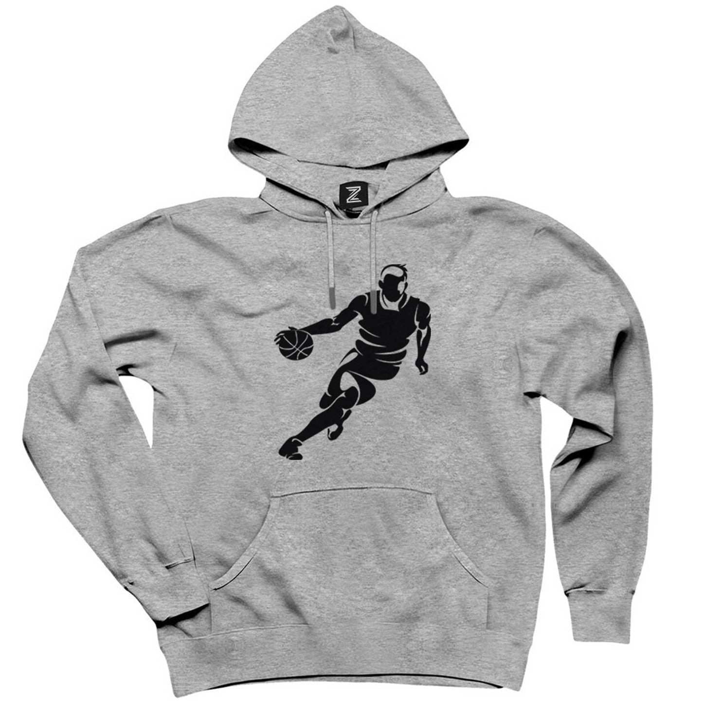 Basketball Hoop Siluet Gri Kapşonlu Sweatshirt Hoodie