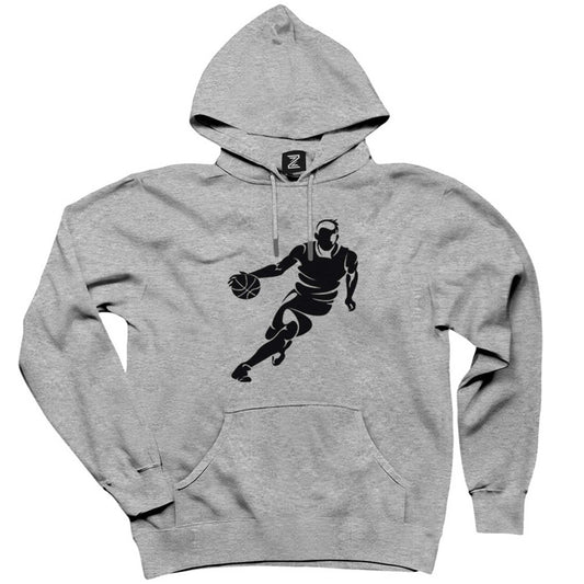 Basketball Hoop Siluet Gri Kapşonlu Sweatshirt Hoodie