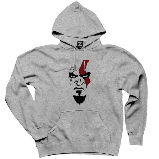 God Of War Kratos Face Gri Kapşonlu Sweatshirt Hoodie