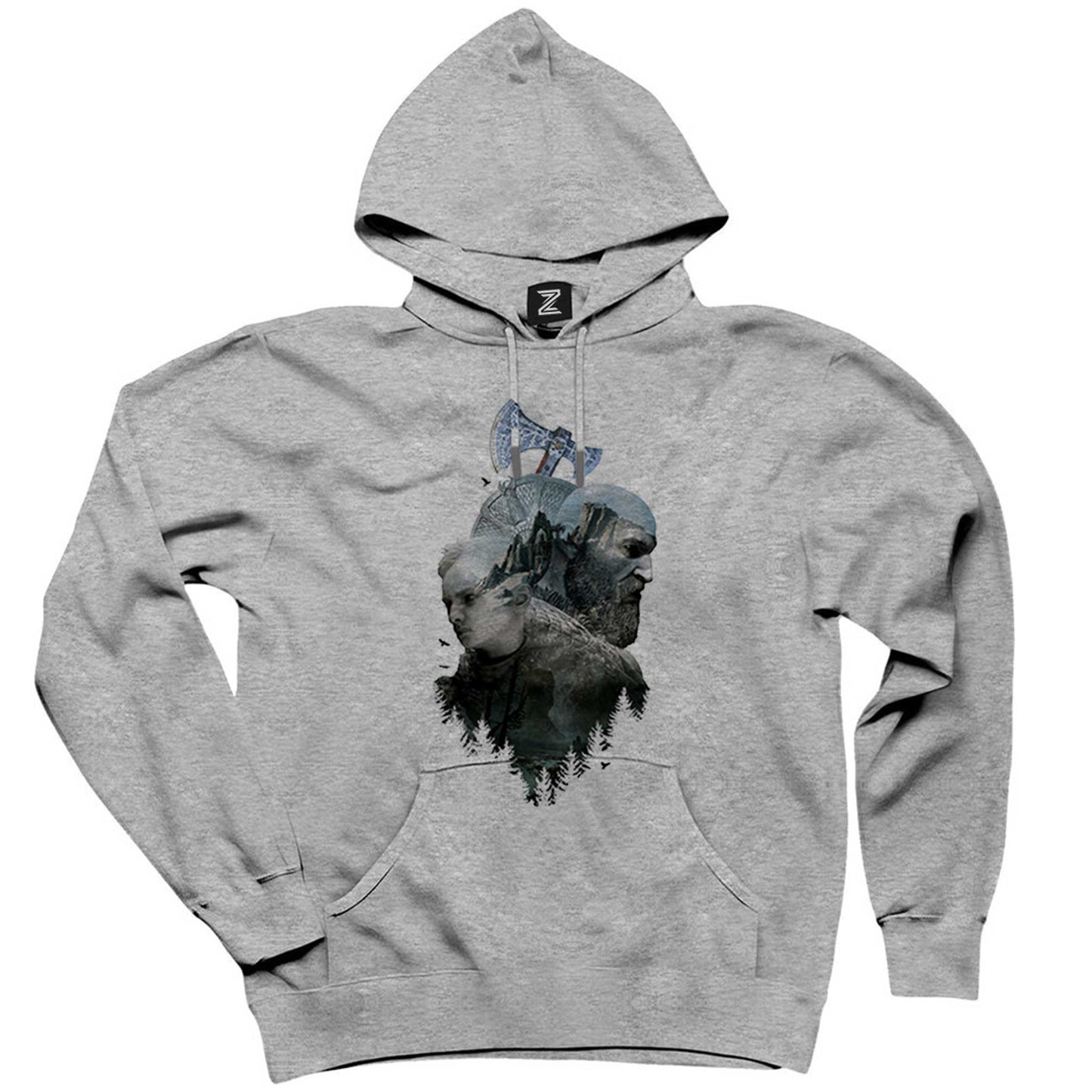 God Of War Ragnarok Atreus Kratos Siluet Gri Kapşonlu Sweatshirt Hoodie