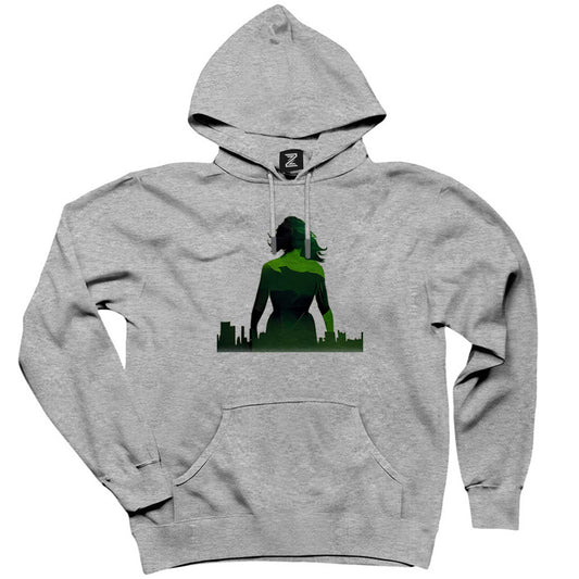 She Hulk City Gri Kapşonlu Sweatshirt Hoodie