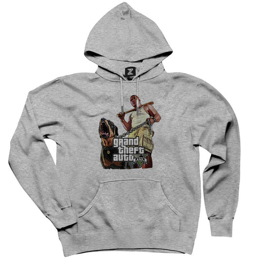 Grand Theft Auto Five Dog And Man Gri Kapşonlu Sweatshirt Hoodie