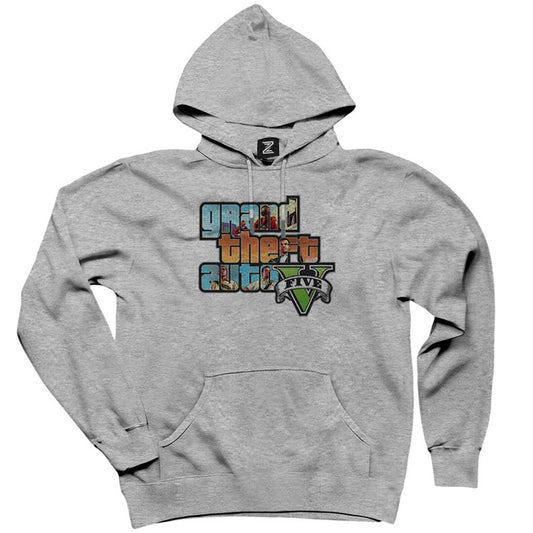Grand Theft Auto Five Mans Gri Kapşonlu Sweatshirt Hoodie