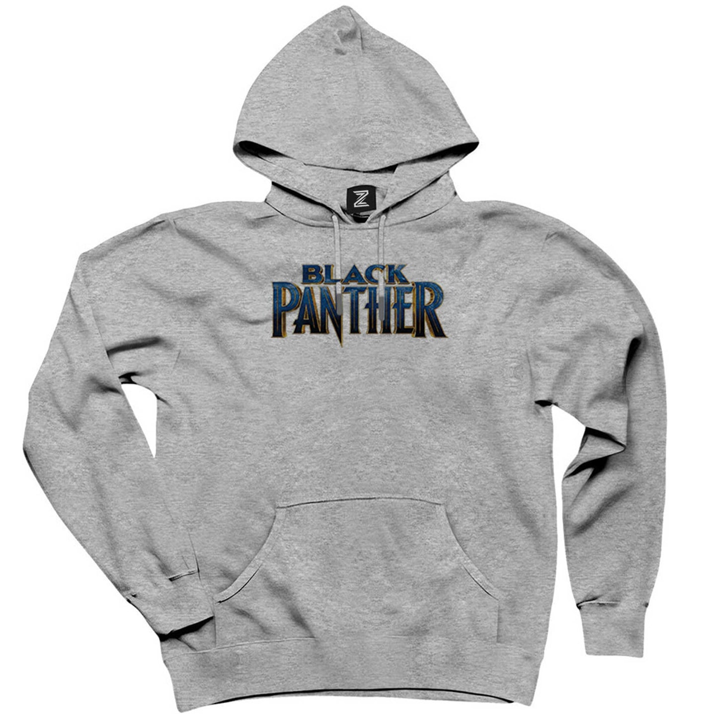 Black Panter Blue Text Gri Kapşonlu Sweatshirt Hoodie