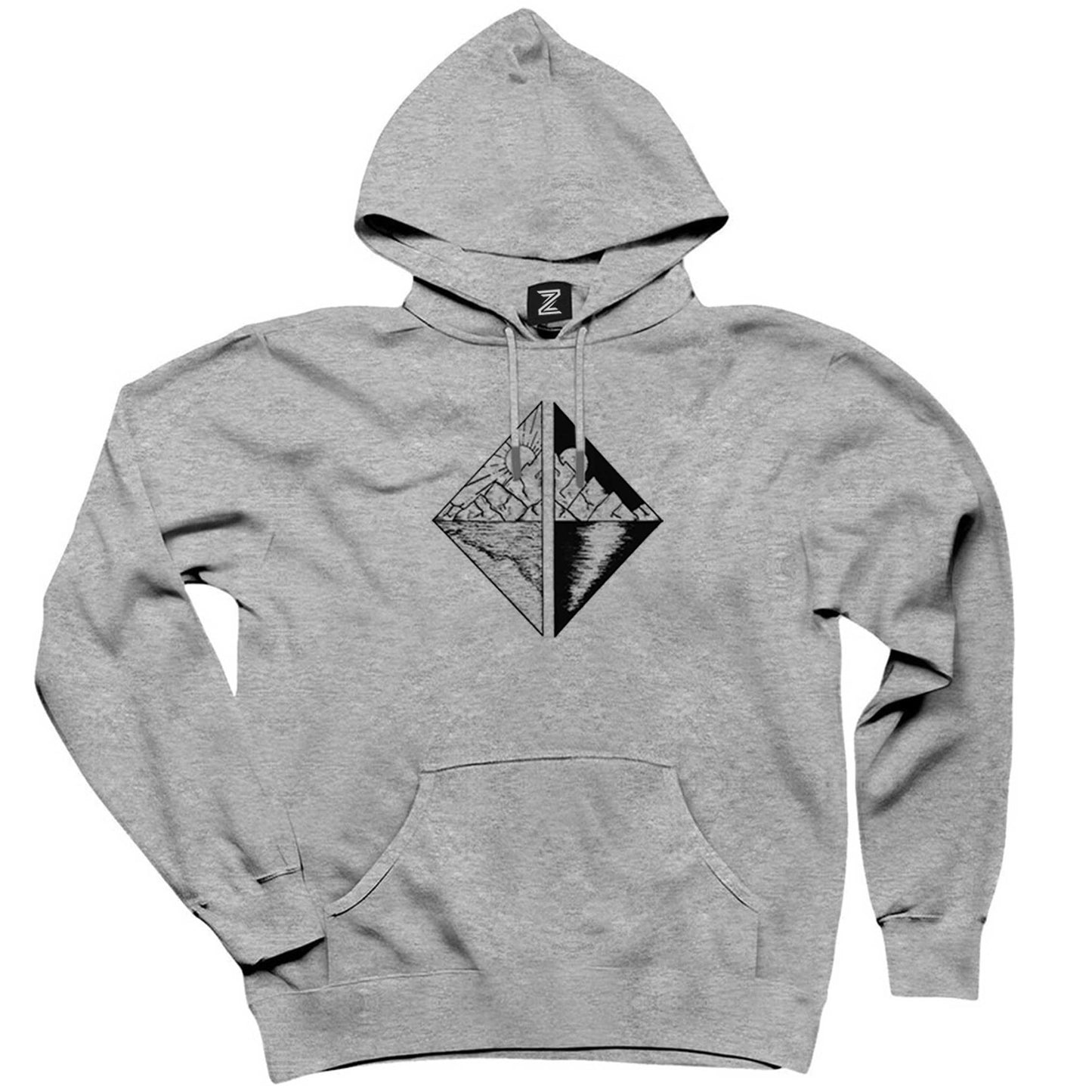 Triangle Mountains Scenery Gri Kapşonlu Sweatshirt Hoodie