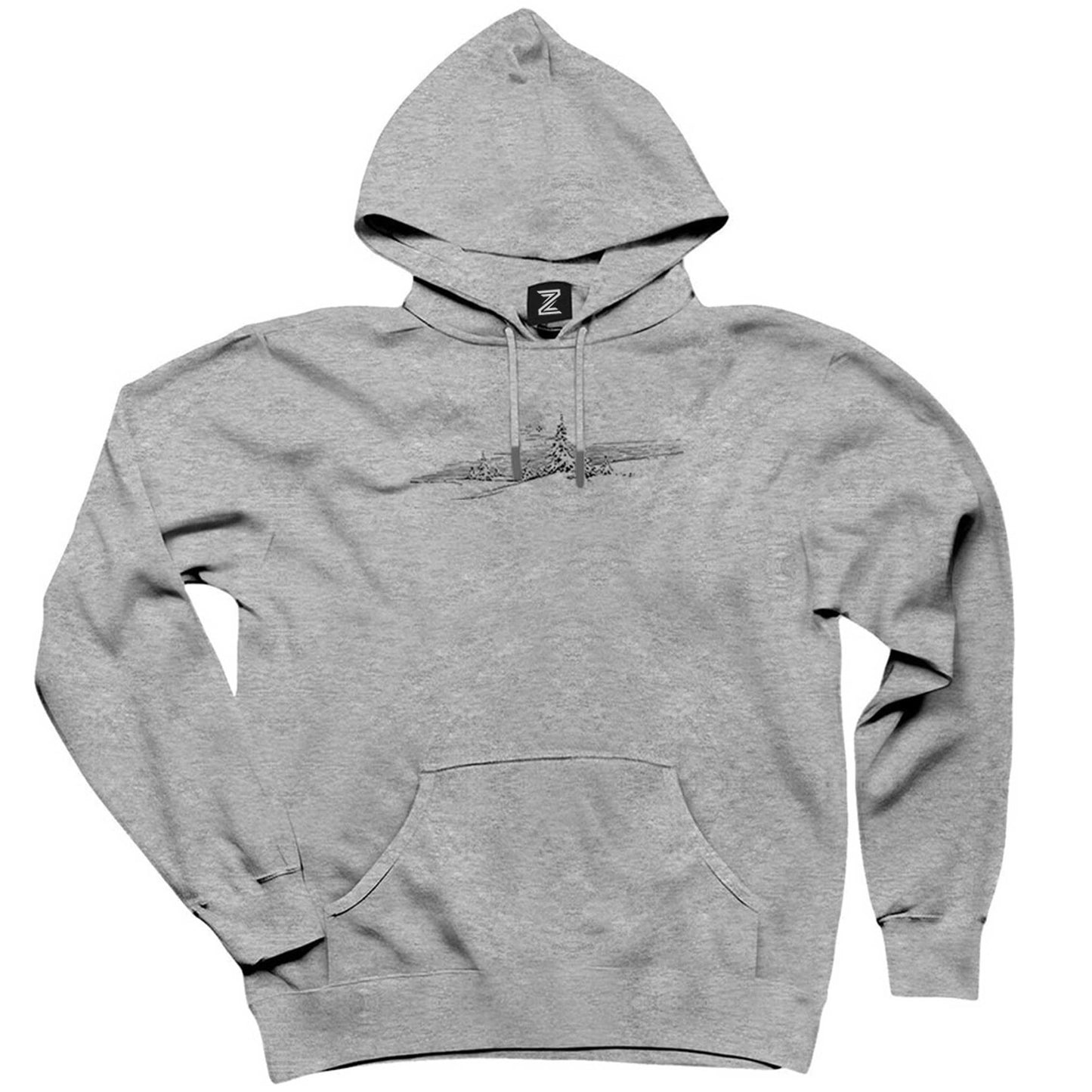 Striped Tree Landscape Gri Kapşonlu Sweatshirt Hoodie
