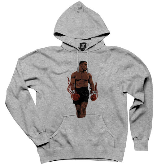 Mike Tyson Fire Boxing Gloves Gri Kapşonlu Sweatshirt Hoodie