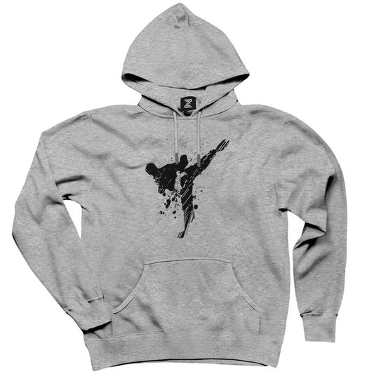 World Karete Fighter Gri Kapşonlu Sweatshirt Hoodie