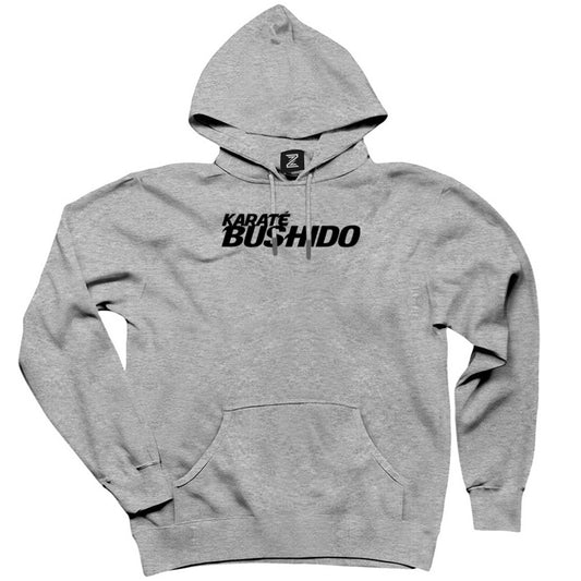 Karete Bushido Text Gri Kapşonlu Sweatshirt Hoodie