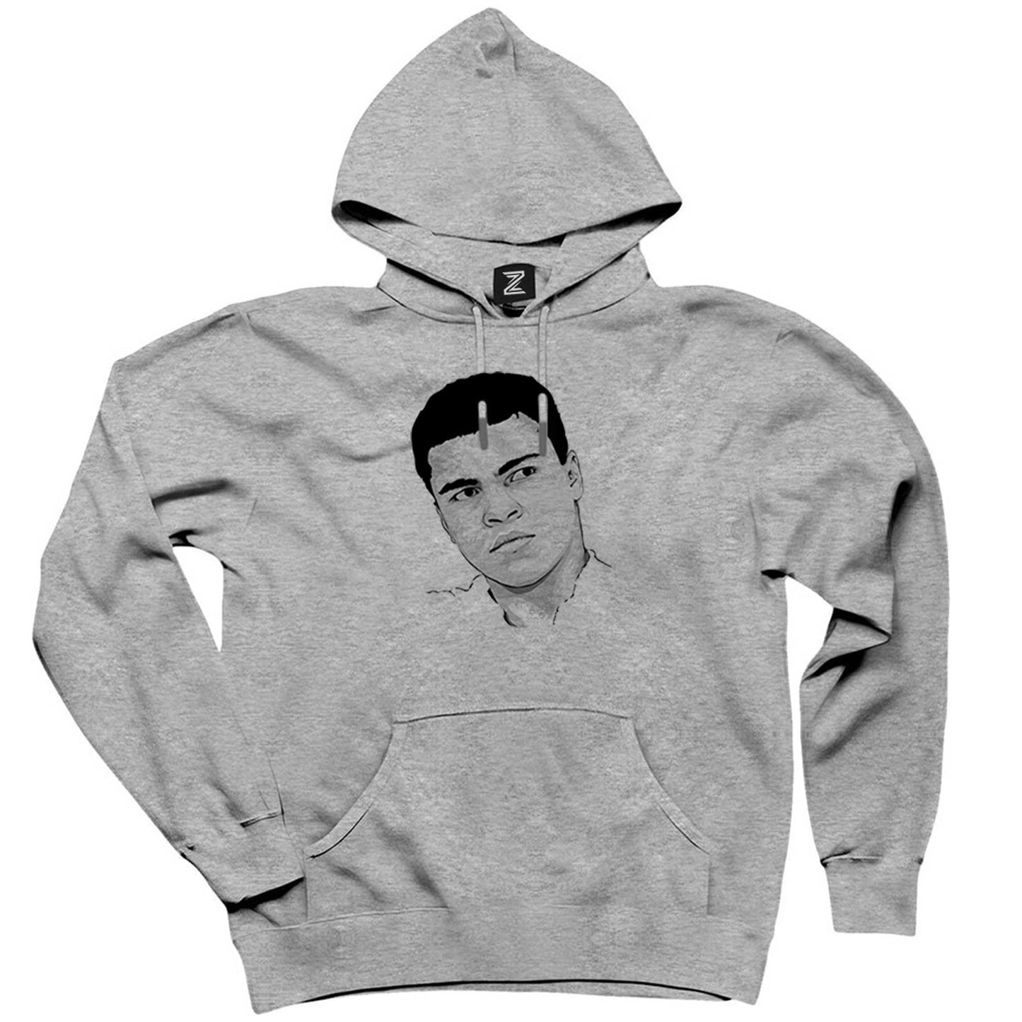Muhammed Ali Drawing Gri Kapşonlu Sweatshirt Hoodie