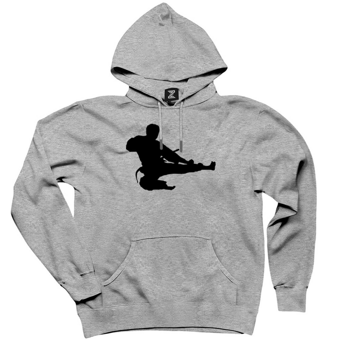 Taekwondo Karate Silhouette Gri Kapşonlu Sweatshirt Hoodie