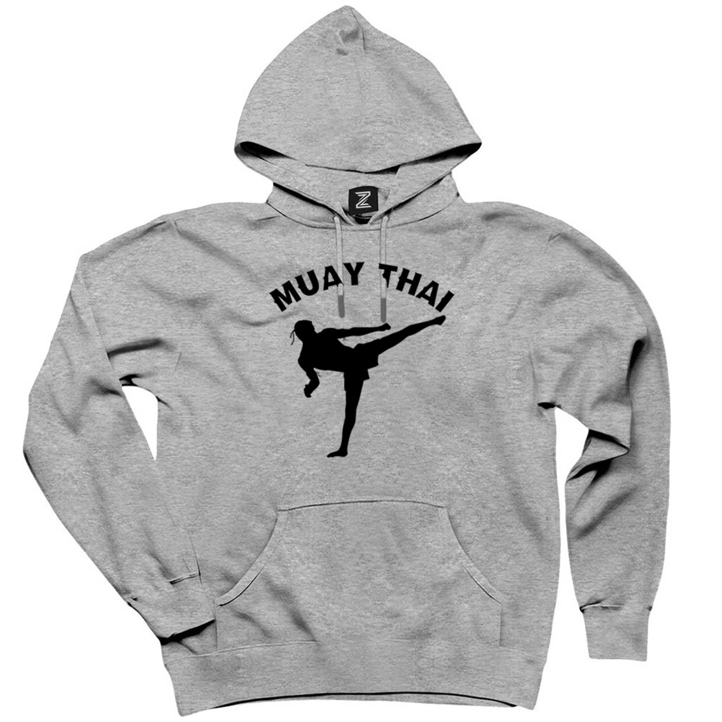 Karate Muay Thai Silhouette Gri Kapşonlu Sweatshirt Hoodie