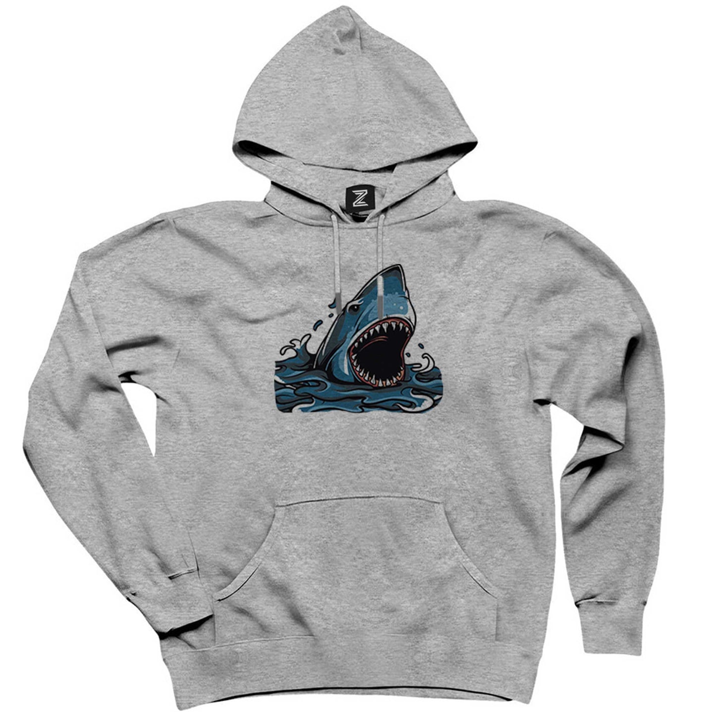 Shark Cartoon Gri Kapşonlu Sweatshirt Hoodie