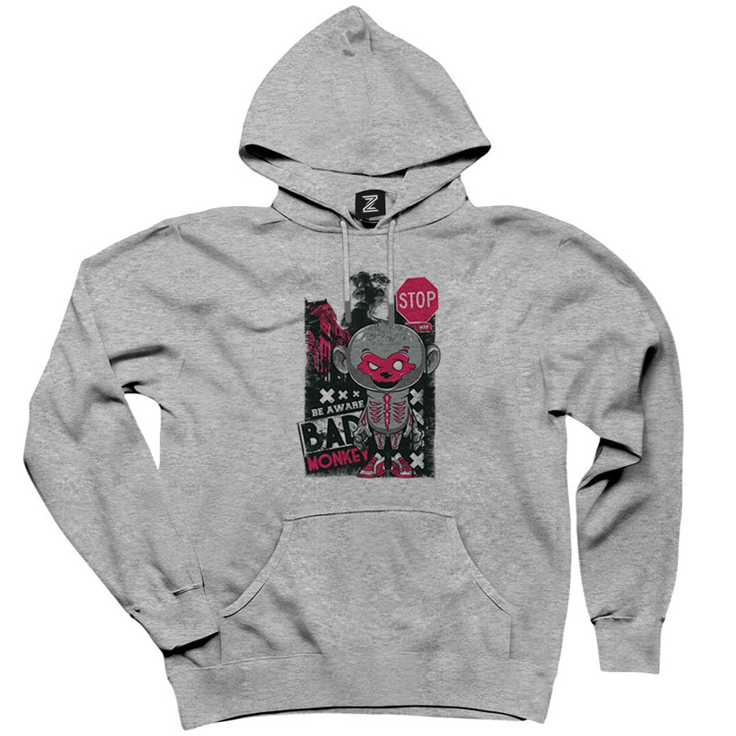 Bad Monkey Animation Gri Kapşonlu Sweatshirt Hoodie