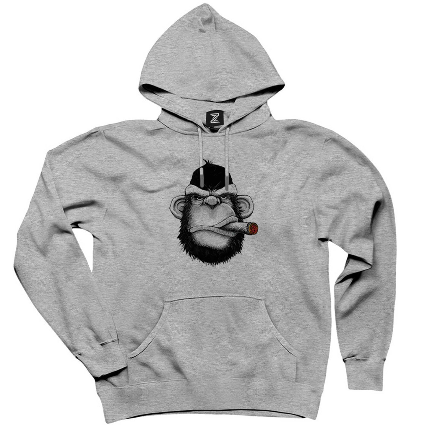 Pro Drinking Monkey Cartoon Gri Kapşonlu Sweatshirt Hoodie