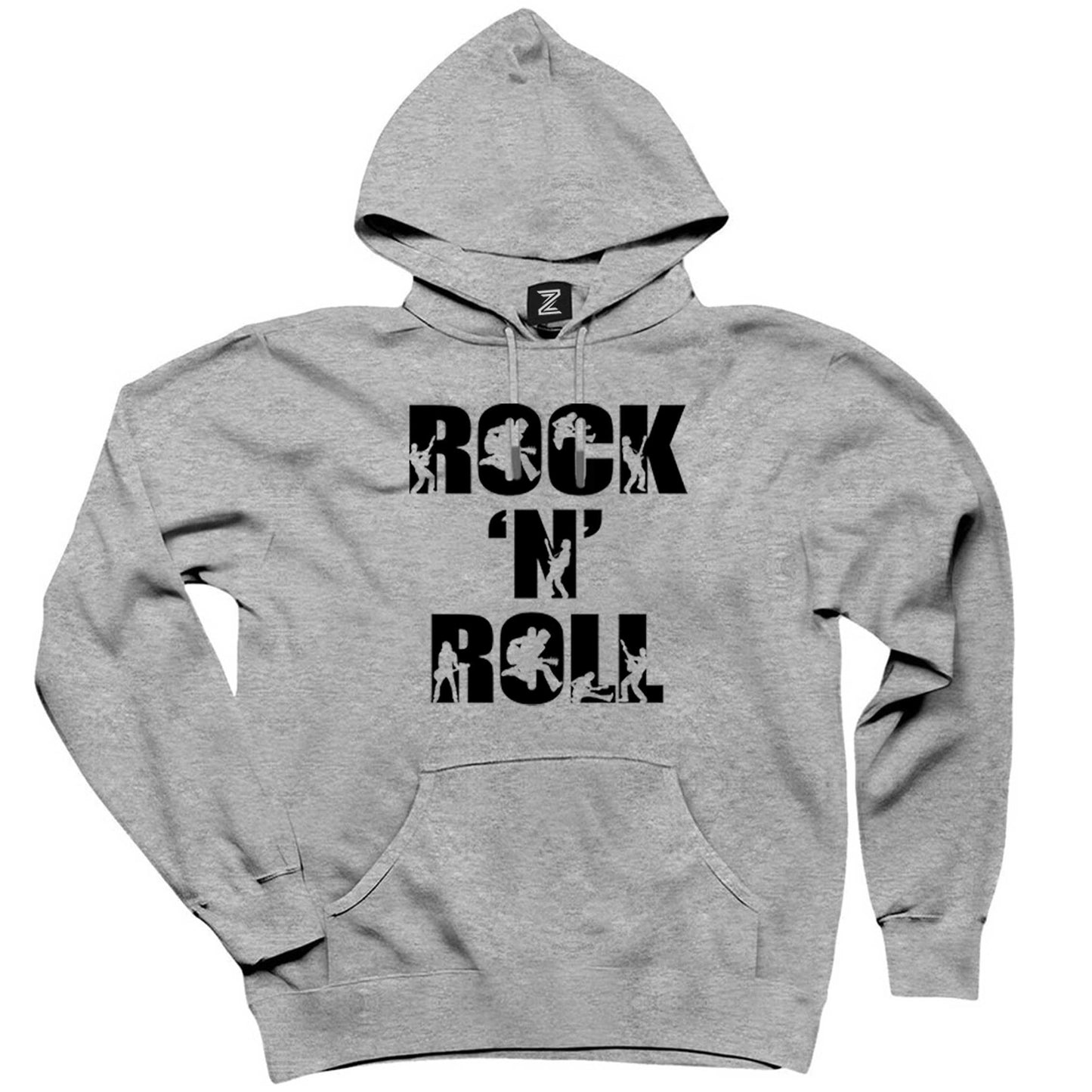 Black Rock 'N' Roll Text Gri Kapşonlu Sweatshirt Hoodie
