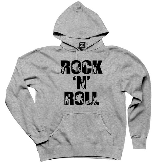 Black Rock 'N' Roll Text Gri Kapşonlu Sweatshirt Hoodie