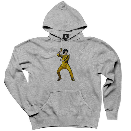 Bruce Lee Face for fight Gri Kapşonlu Sweatshirt Hoodie