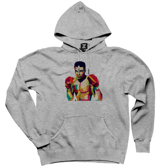 Muhammed Ali Mozaik Gri Kapşonlu Sweatshirt Hoodie