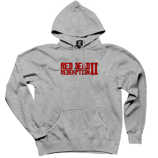 Red Dead Redemption 2 Red Text Gri Kapşonlu Sweatshirt Hoodie