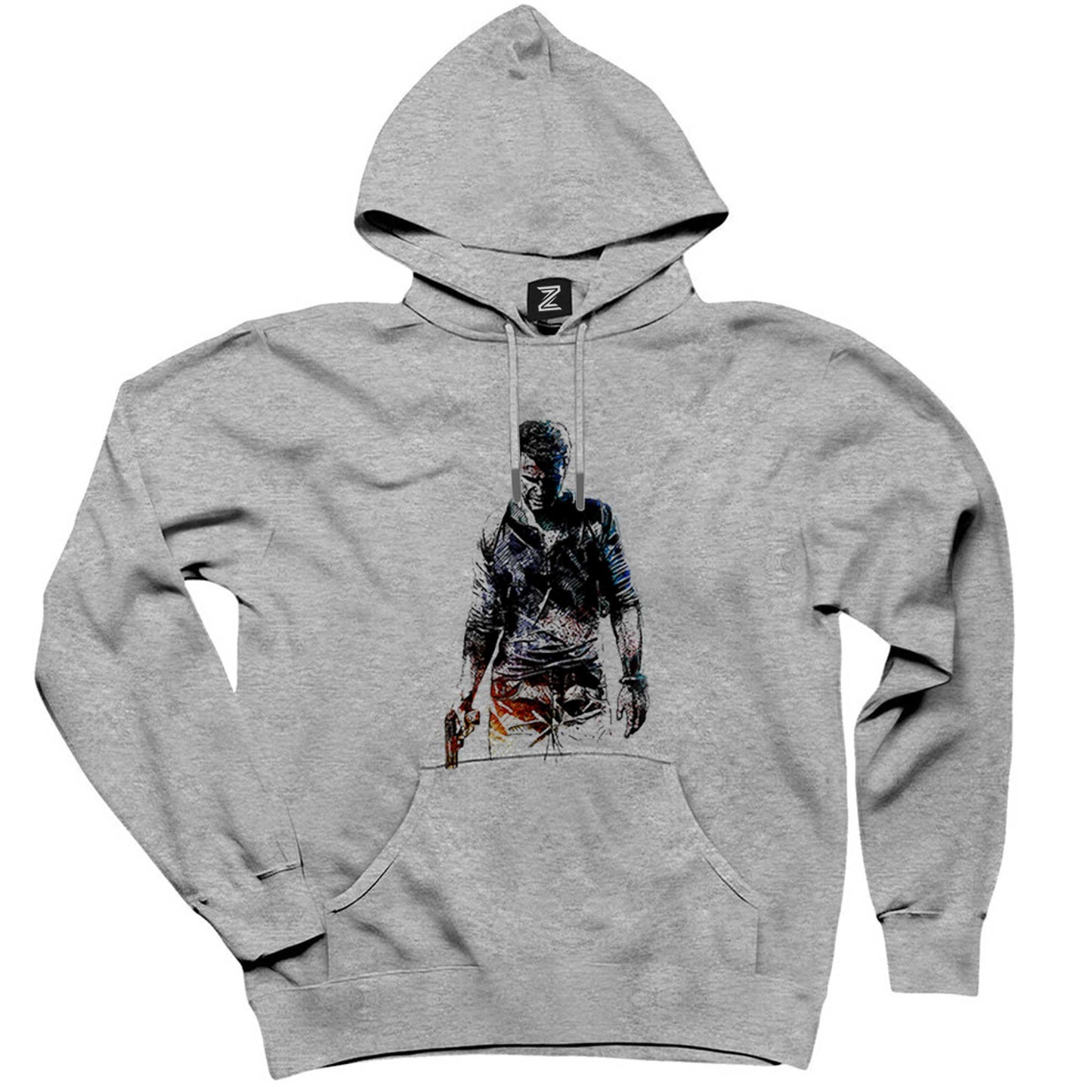 Uncharted 4 Nathan Drake Siluet Gri Kapşonlu Sweatshirt Hoodie