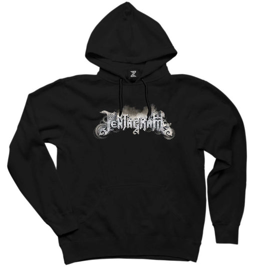 Pentagram Yazı Logo Siyah Kapşonlu Sweatshirt Hoodie