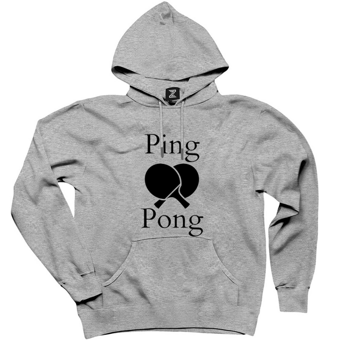Ping Pong Racket Design Black Gri Kapşonlu Sweatshirt Hoodie