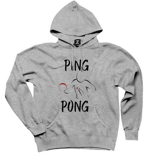 Ping Pong Actor Design Gri Kapşonlu Sweatshirt Hoodie