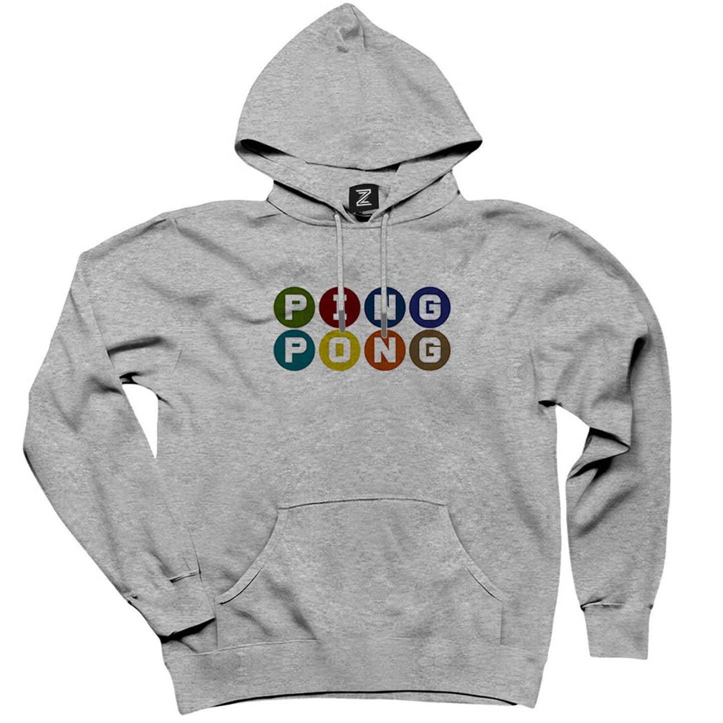 Ping Pong Text Colored Gri Kapşonlu Sweatshirt Hoodie