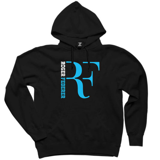 Roger Federer Blue Logo Siyah Kapşonlu Sweatshirt Hoodie