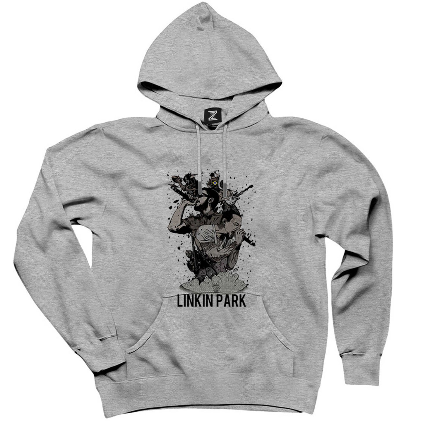 Linkin Park Grup Poster Gri Kapşonlu Sweatshirt Hoodie