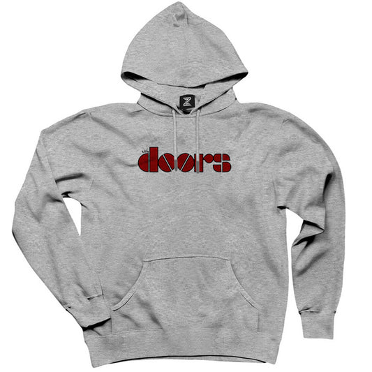 The Doors Logo Red Gri Kapşonlu Sweatshirt Hoodie