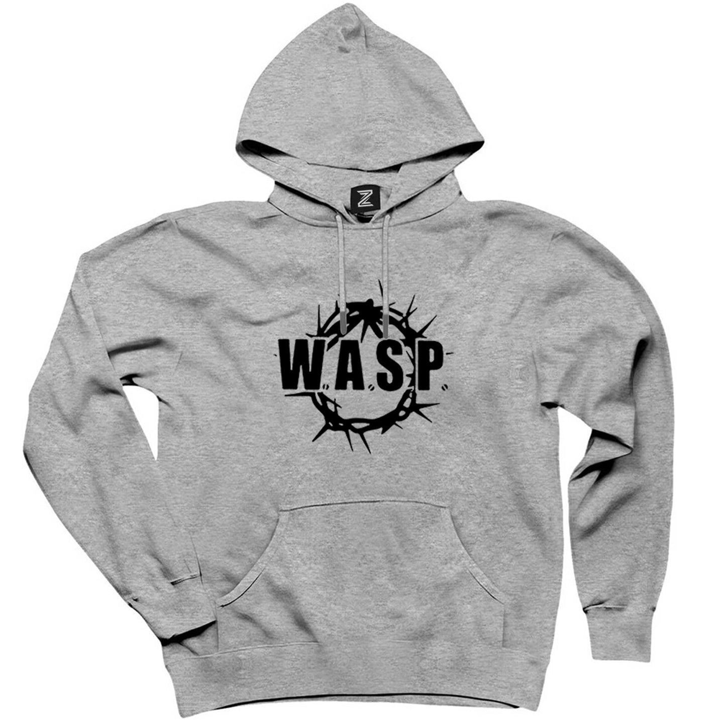 WASP Logo Text Gri Kapşonlu Sweatshirt Hoodie