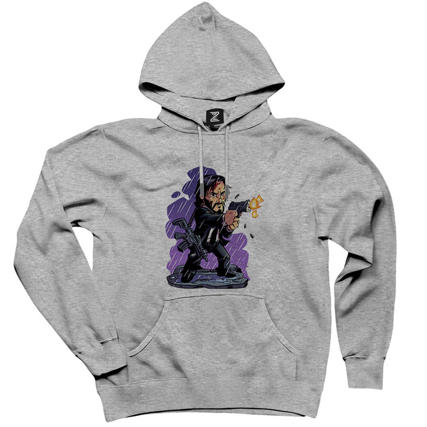 John Wick chapter 4 Digital illustration Gri Kapşonlu Sweatshirt Hoodie