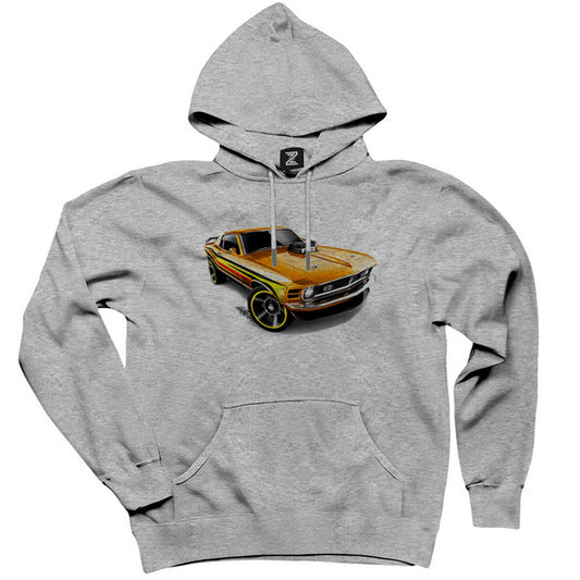 Ford Mustang Mach 1 Gri Kapşonlu Sweatshirt Hoodie