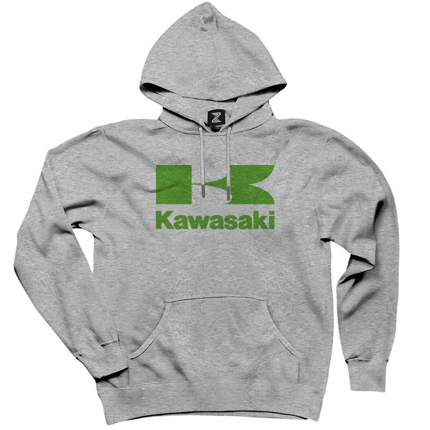 Kawasaki Yeşil Logo Gri Kapşonlu Sweatshirt Hoodie