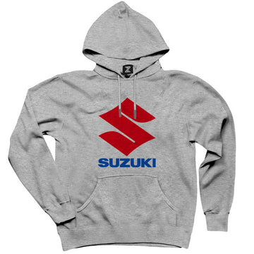 Suzuki Logo Text Gri Kapşonlu Sweatshirt Hoodie