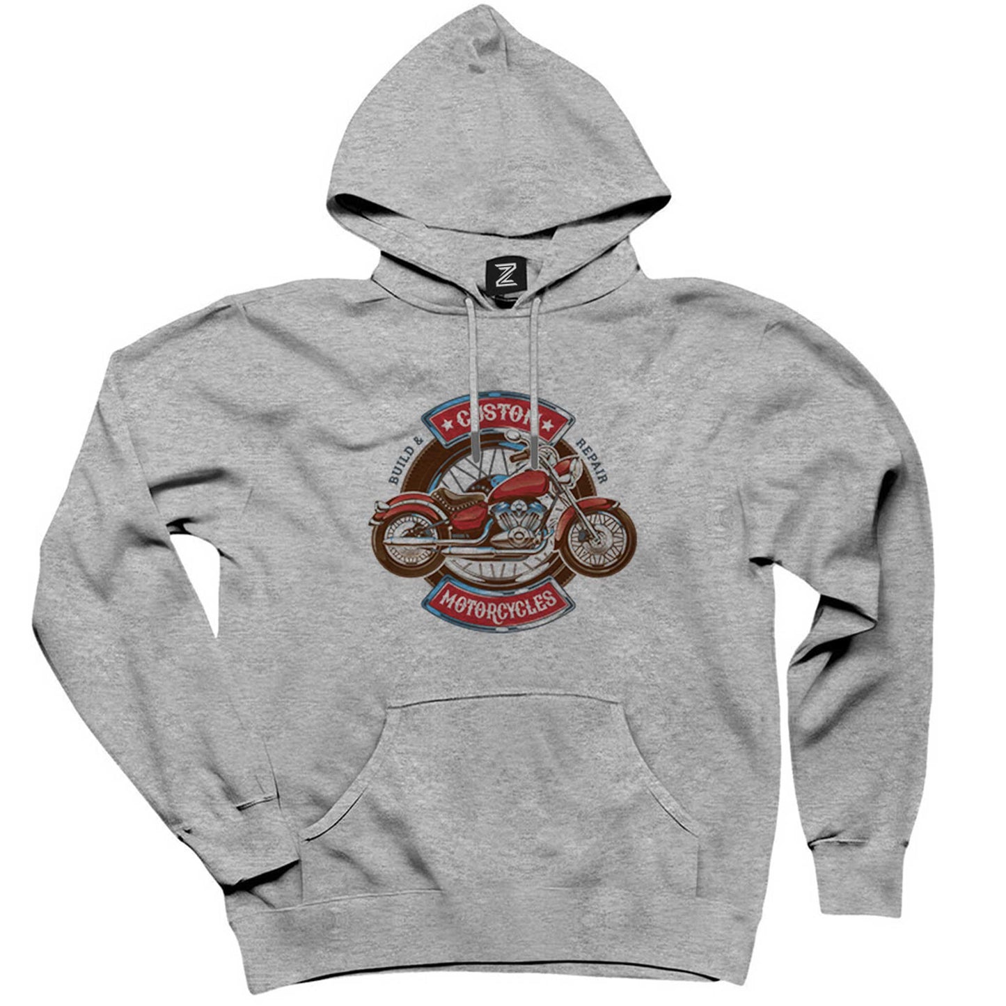 Custom motorcycle Gri Kapşonlu Sweatshirt Hoodie