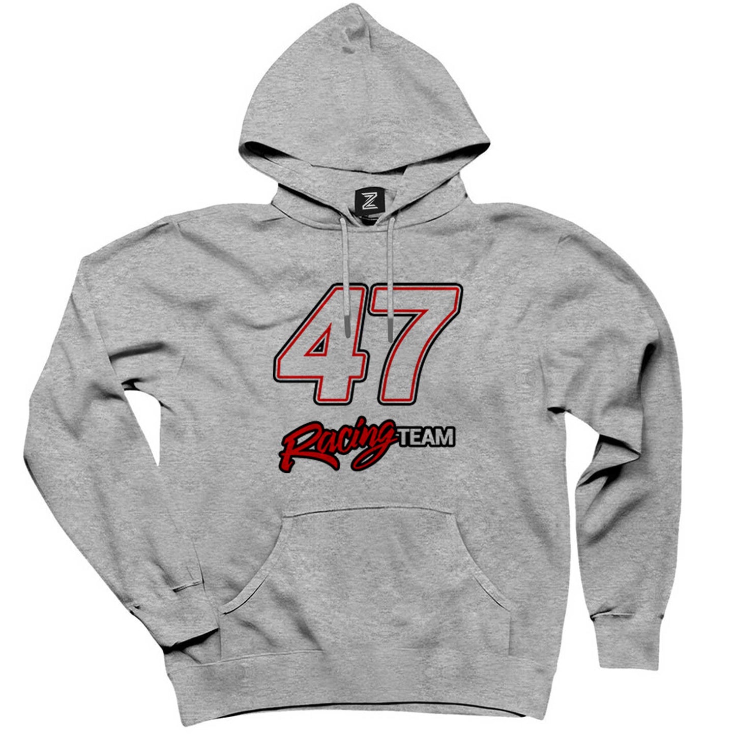 Moto 47 Racing Team Gri Kapşonlu Sweatshirt Hoodie